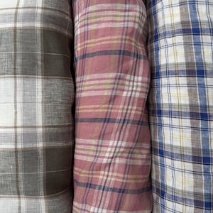 Yarn dyed linen fabric, plaid checks gingham checkered linen fabric by the yard