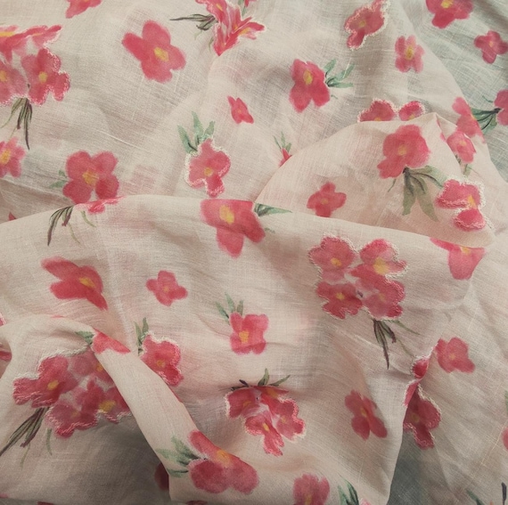 Embroidery Print ramie fabric by the yard