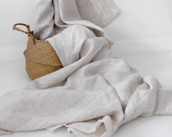 Extra Wide Striped Linen Fabric by the yard for Bedding Duvet Sheets Garments 110'' Wide