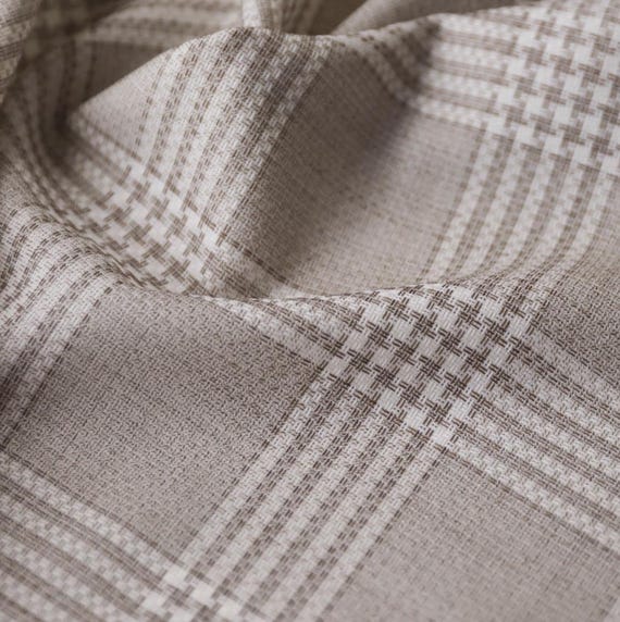 Plaid worsted wool fabric, grid gingham checkered wool fabric by the yard