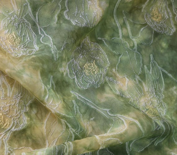 Tie Dyed Floral Jacquard silk fabric by the yard