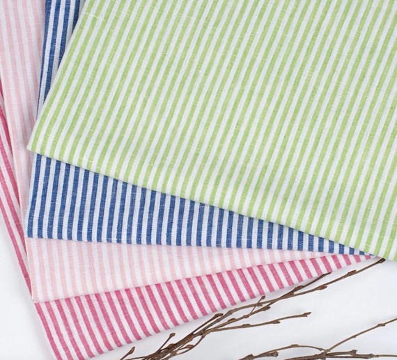 Striped linen fabric by the yard