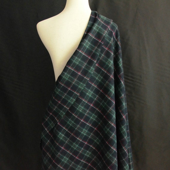 Japanese fabric green plaid wool fabric, grid gingham checkered woolen fabric by the yard