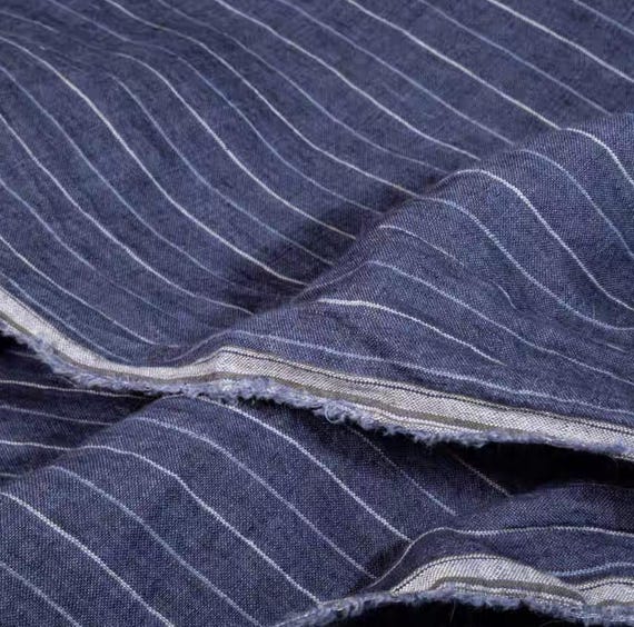 Striped linen fabric by the yard