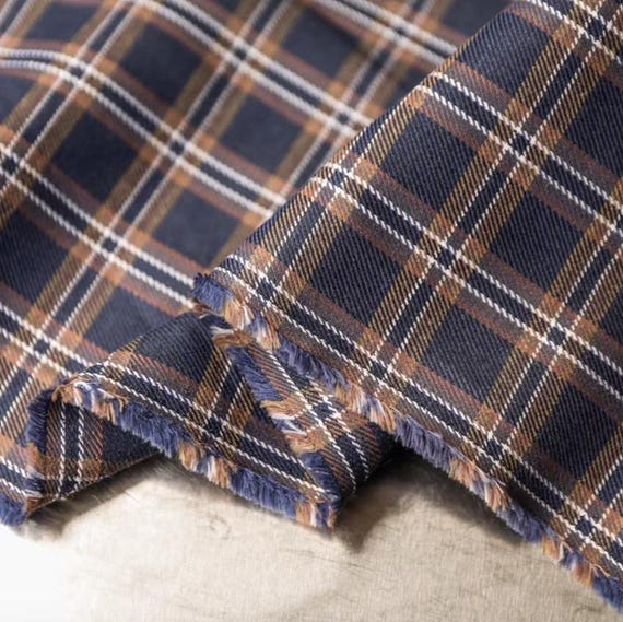 Plaid linen fabric by the yard