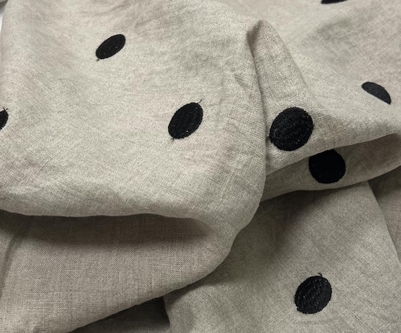 Polka Dot Embroidery linen fabric by the yard