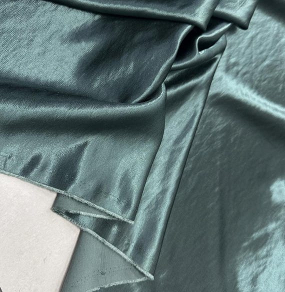 Green Viscose satin fabric by the yard