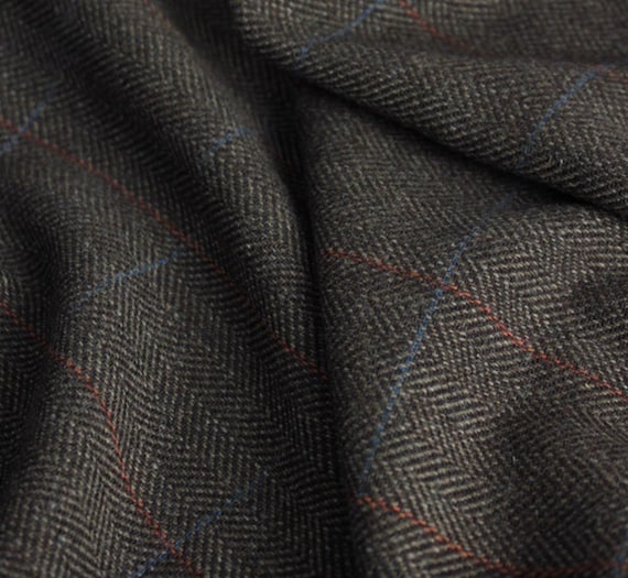 Italian Fabric Plaid Herringbone Wool fabric by the yard for Suiting