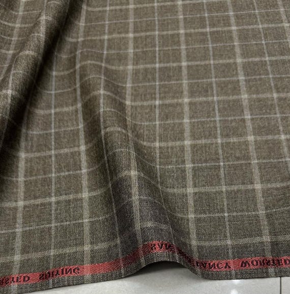 Plaid worsted wool fabric by the yard