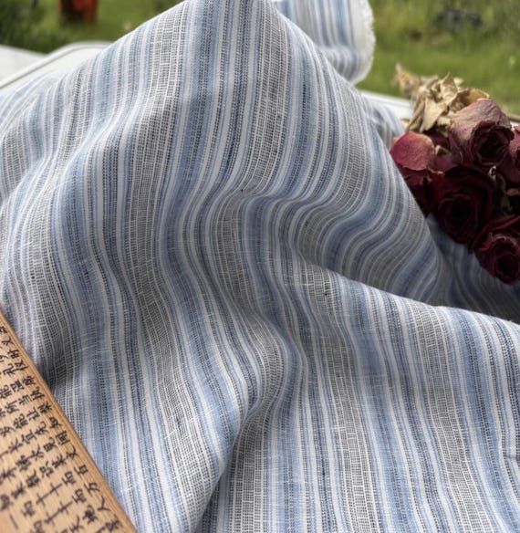 Striped linen fabric by the yard