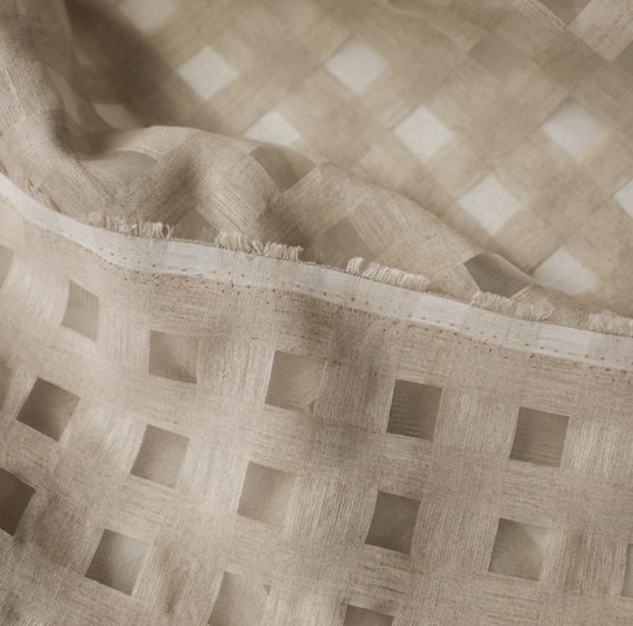 Plaid Hollowed Linen fabric by the yard