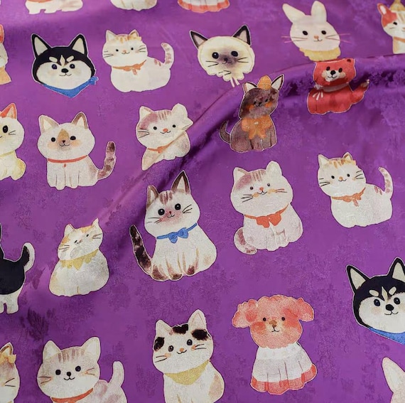 Cats and Dogs Jacquard viscose fabric by the yard