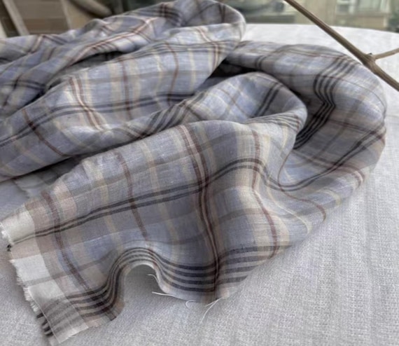 Plaid linen fabric by the yard
