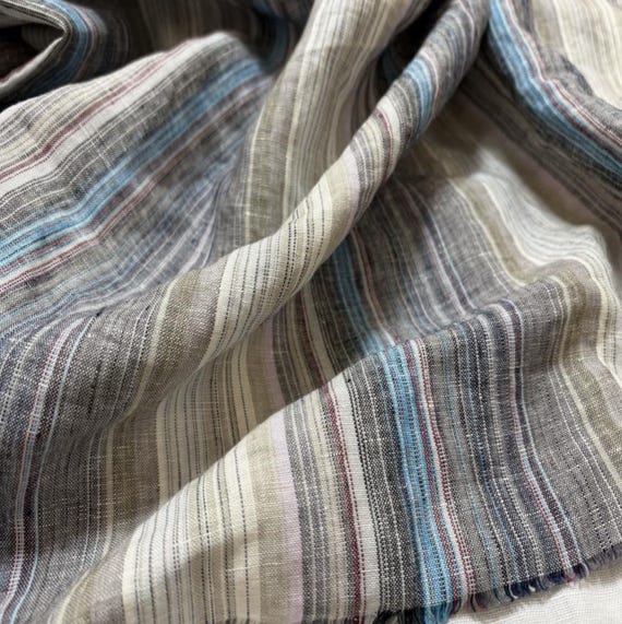 Striped linen fabric by the yard