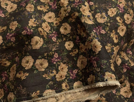 Print floral linen fabric by the yard