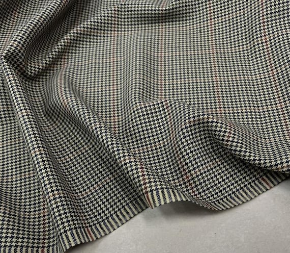 Houndstooth plaid worsted wool fabric by the yard