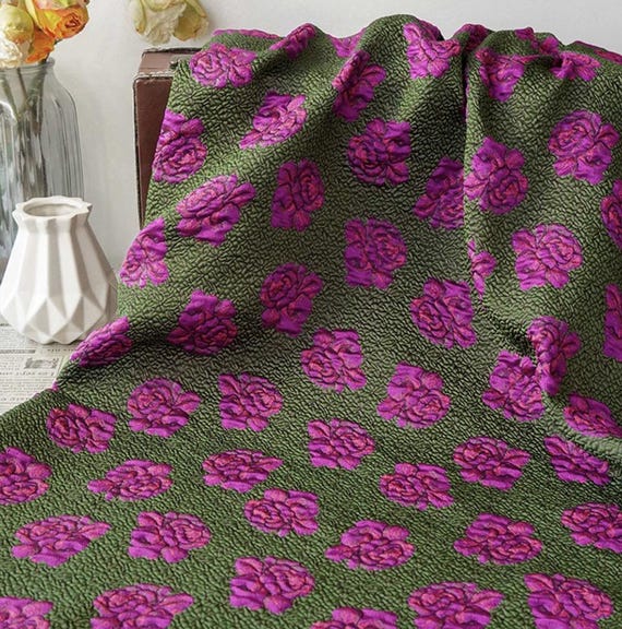 Flowers Jacquard brocade fabric by the yard