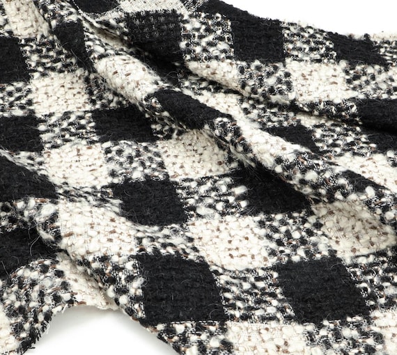 Plaid alpaca wool fabric by the yard