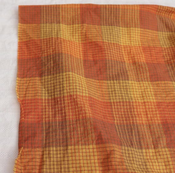 Plaid linen cotton fabric by the yard