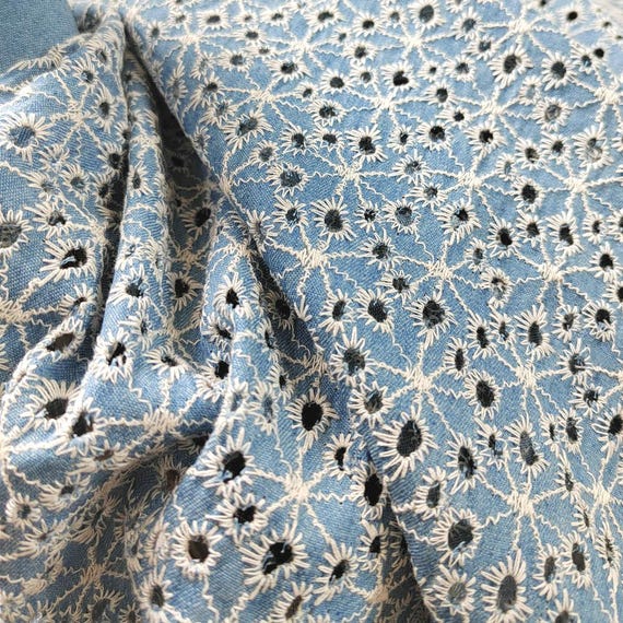 Denim Cotton Embroidery fabric, Flowers Embroidery Fabric, Cutout fabric Sold by Meter