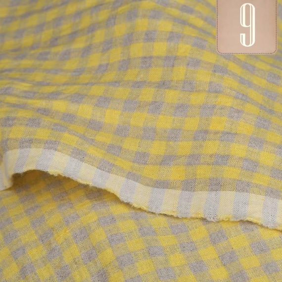 Plaid linen fabric by the yard