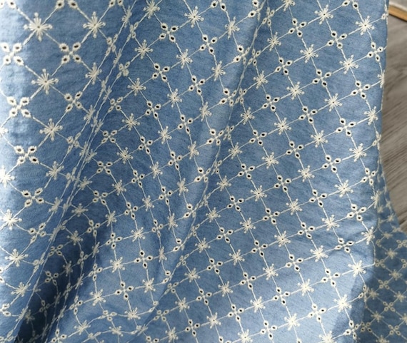 Denim Embroidery fabric, Cotton Embroidery Fabric, Cutout fabric Sold by Meter