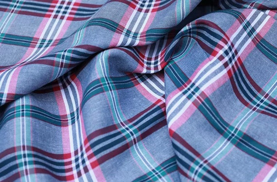 Plaid linen fabric by the yard