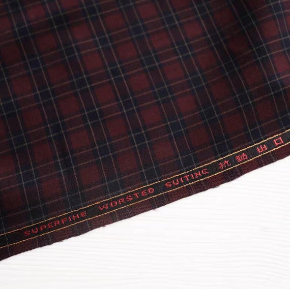 Plaid worsted wool fabric by the yard