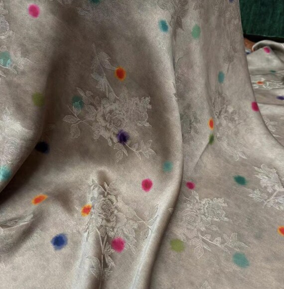 Dotted Jacquard Gambiered silk fabric by the yard