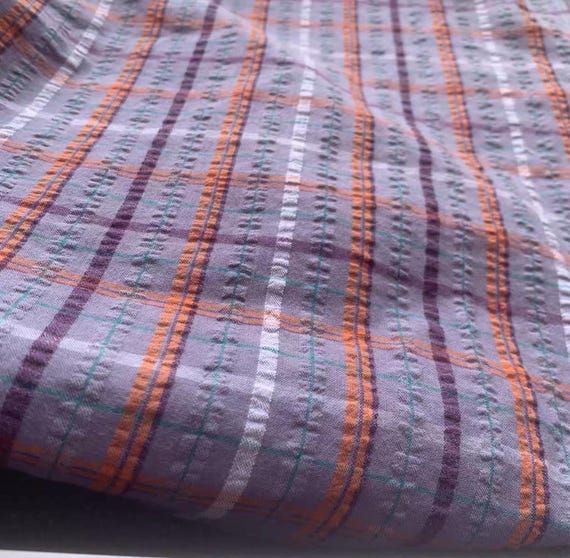 Textured plaid cotton fabric by the yard