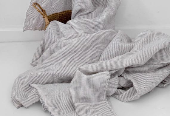 Extra Wide Striped Linen Fabric by the yard for Bedding Duvet Sheets Garments 110'' Wide