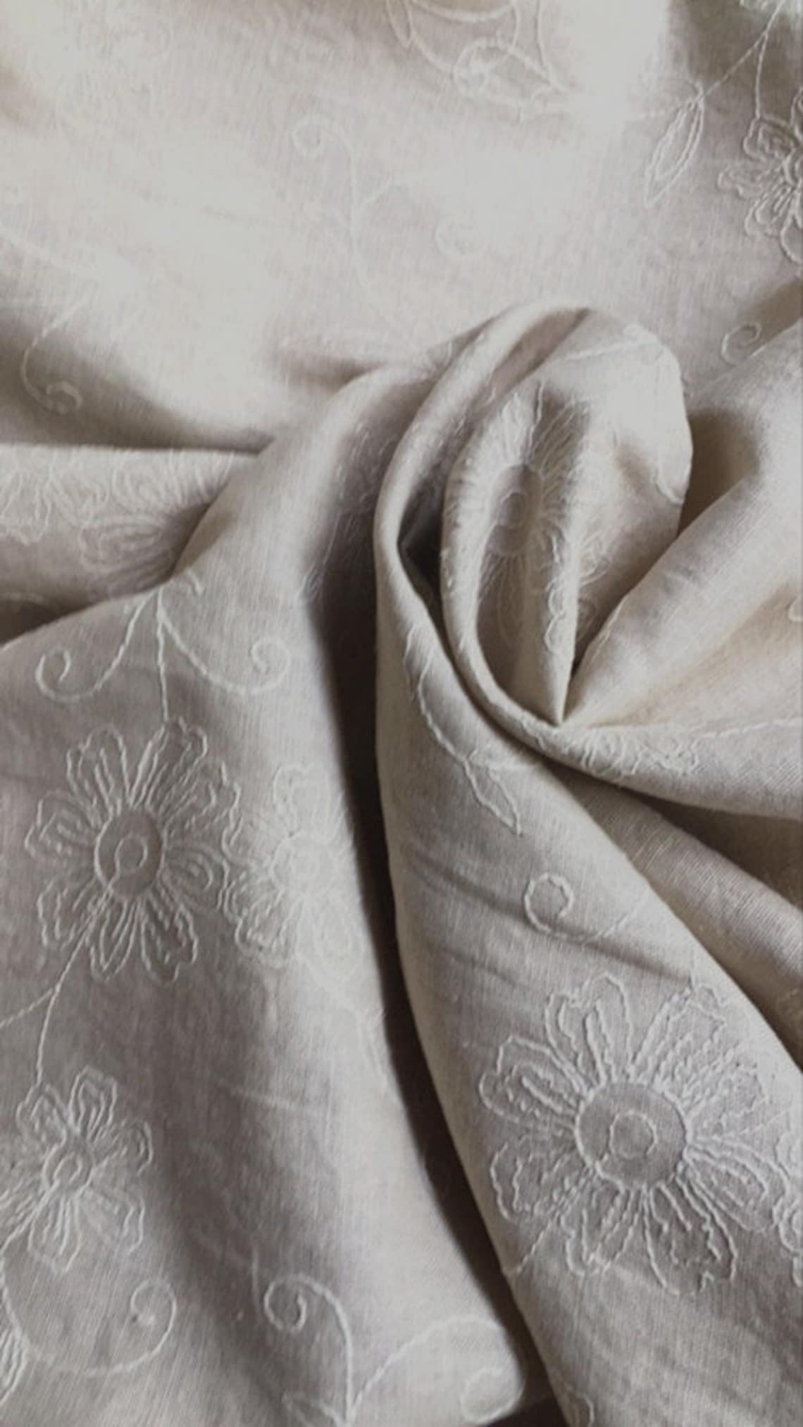 Embroidery linen cotton fabric embroidered linen fabric by the | Etsy