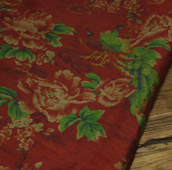 Print floral linen fabric by the yard