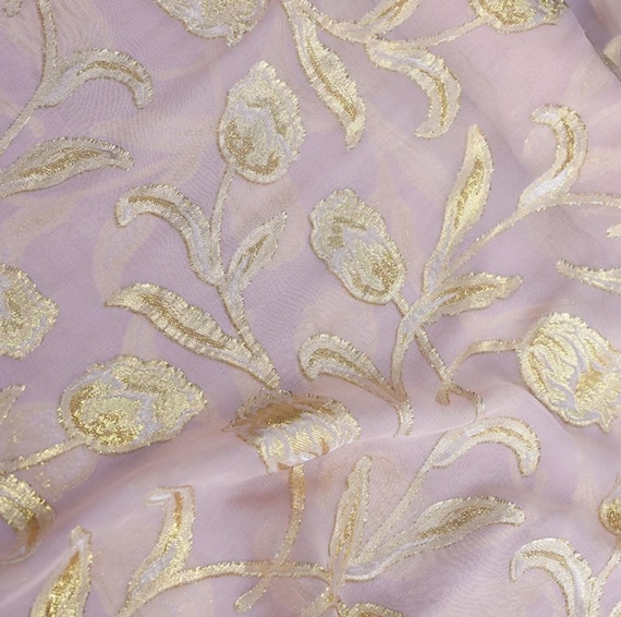 Tullip Floral Jacquard silk fabric by the yard