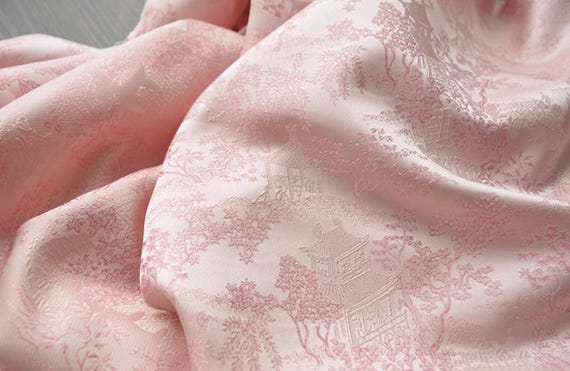 Pink Textured jacquard floral embossed brocade fabric by the yard