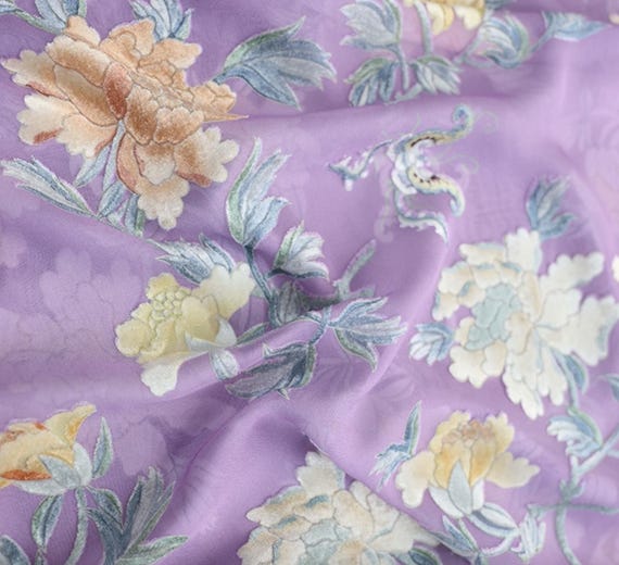 Flowers velvet silk fabric by the yard