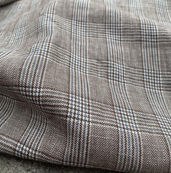Plaid linen fabric by the yard