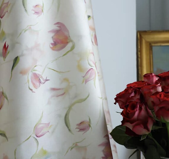Tulip print silk fabric by the yard