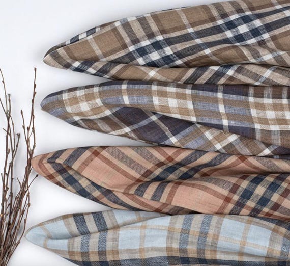 Plaid linen fabric by the yard