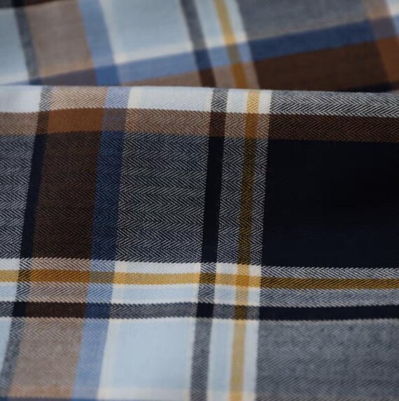 Plaid herringbone cotton fabric by the yard