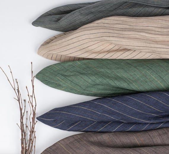 Striped linen fabric by the yard