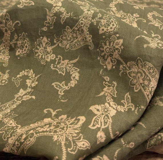 Print floral linen fabric by the yard