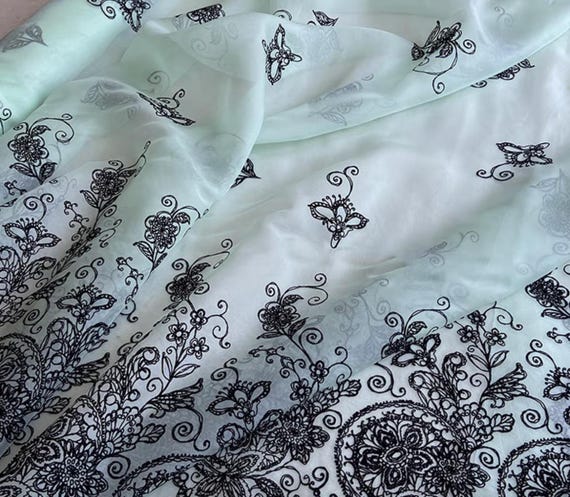 Flocking Organza silk fabric by the yard