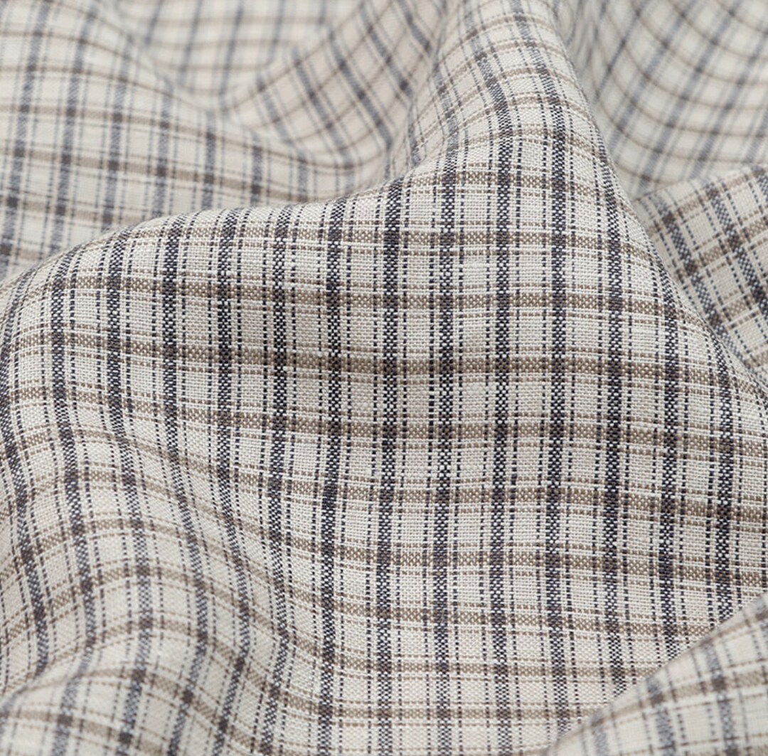 Plaid Yarn Dyed Linen Fabric by the Yard Etsy