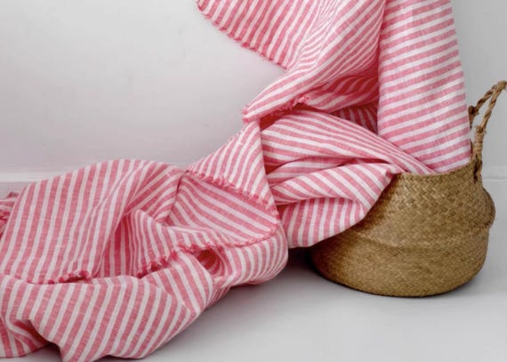 Extra Wide Striped Linen Fabric by the yard for Bedding Duvet Sheets Garments 110'' Wide