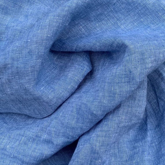 Blue linen fabric by the yard Etsy