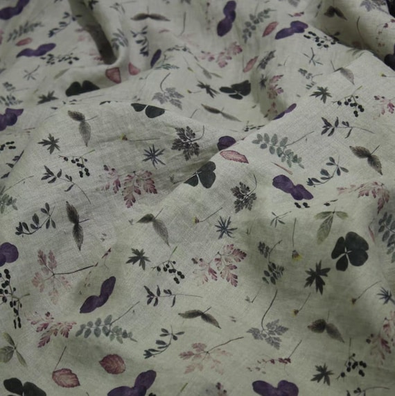 Print floral linen fabric by the yard