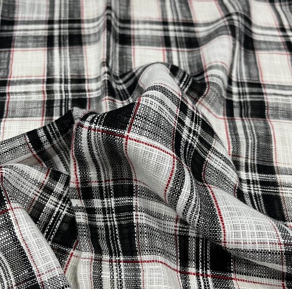 Plaid linen fabric by the yard