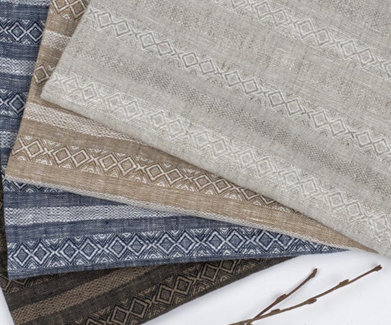 Jacquard Striped linen fabric by the yard
