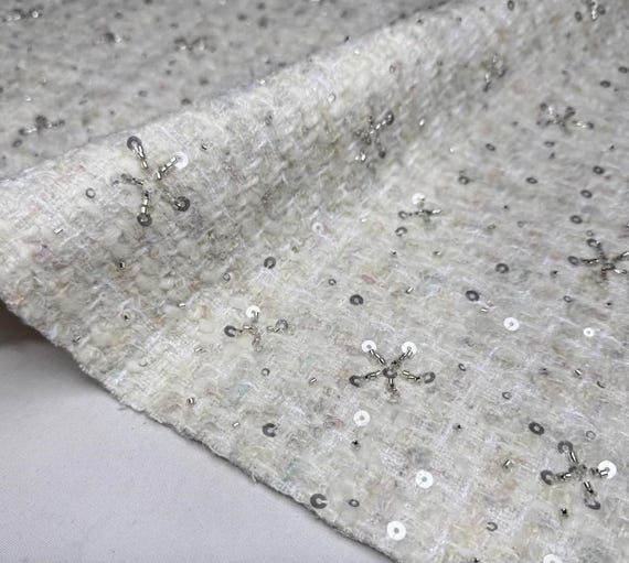 Sequins Embroidery Tweed fabric by the yard